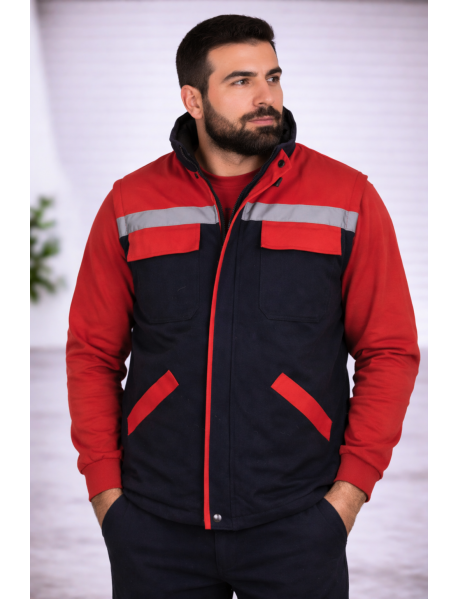 İŞ YELEĞİ (GABARDİN PAMUK TEKNİK KUMAŞ) LACİVERT KIRMIZI 