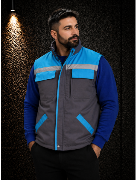 İŞ YELEĞİ (GABARDİN PAMUK TEKNİK KUMAŞ) GRİ TURKUAZ