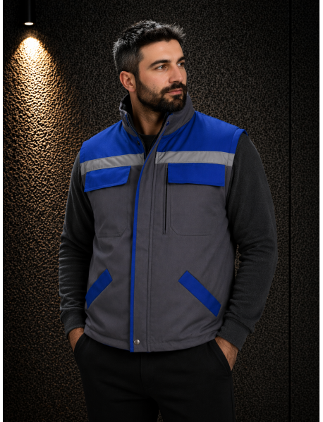 İŞ YELEĞİ (GABARDİN PAMUK TEKNİK KUMAŞ) GRİ SAX MAVİ