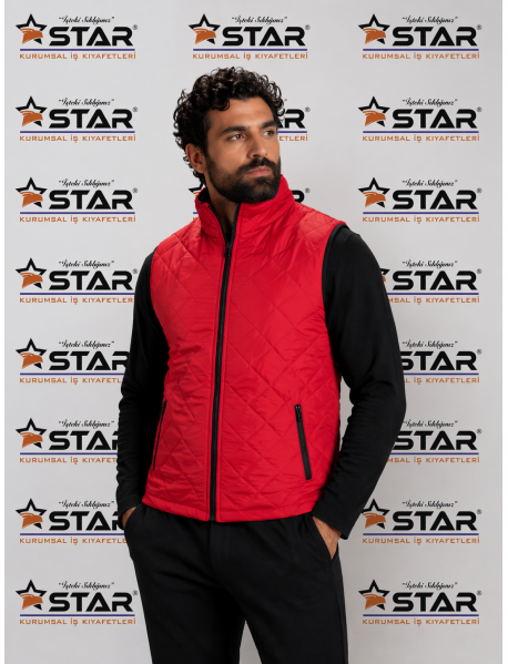 KAPİTONE BAKLAVA DESEN KIRMIZI YELEK - İÇİ POLARLI