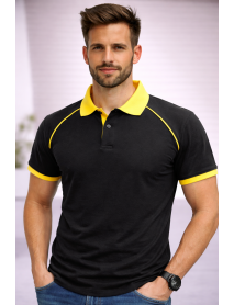 Polo Yaka T-Shirt ( YAKA VE KOL UCU RENKLİ ) Siyah Sarı 