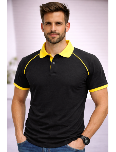 Polo Yaka T-Shirt ( YAKA VE KOL UCU RENKLİ ) Siyah Sarı 