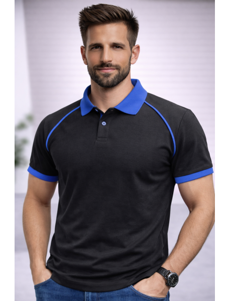 Polo Yaka T-Shirt ( YAKA VE KOL UCU RENKLİ ) Lacivert Sax Mavi