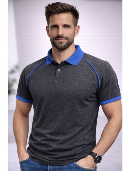 Polo Yaka T-Shirt ( YAKA VE KOL UCU RENKLİ ) Antresit Füme Sax Mavi