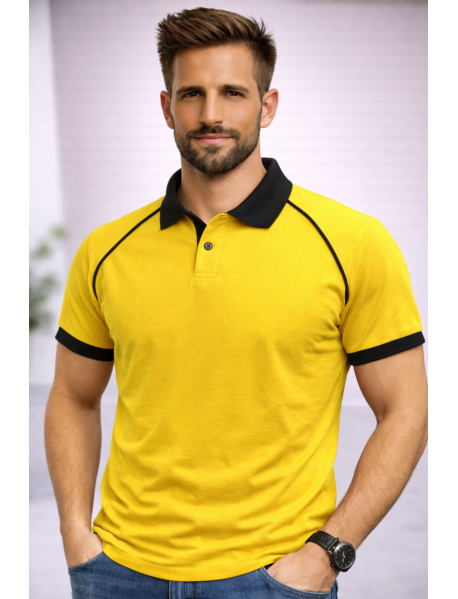 Polo Yaka T-Shirt ( YAKA VE KOL UCU RENKLİ ) Sarı Siyah