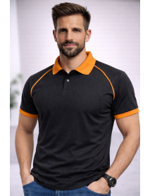 Polo Yaka T-Shirt ( YAKA VE KOL UCU RENKLİ ) Siyah Turuncu