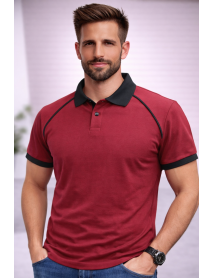 Polo Yaka T-Shirt ( YAKA VE KOL UCU RENKLİ ) Bordo Siyah