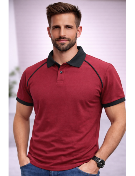 Polo Yaka T-Shirt ( YAKA VE KOL UCU RENKLİ ) Bordo Siyah