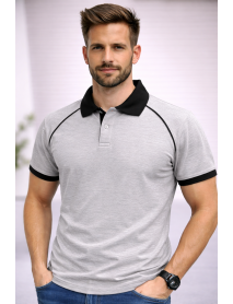 Polo Yaka T-Shirt ( YAKA VE KOL UCU RENKLİ ) Gri Siyah