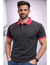 Polo Yaka T-Shirt ( YAKA VE KOL UCU RENKLİ ) Antresit Füme Kırmızı