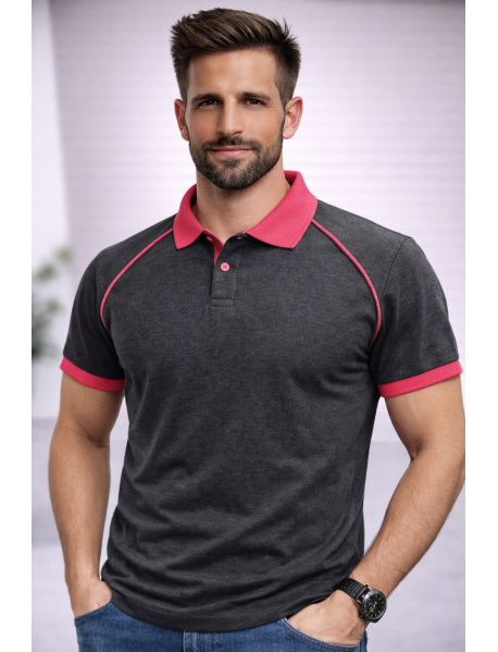 Polo Yaka T-Shirt ( YAKA VE KOL UCU RENKLİ ) Antresit Füme Kırmızı