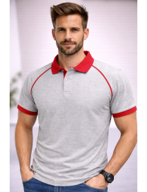 Polo Yaka T-Shirt ( YAKA VE KOL UCU RENKLİ ) Gri Kırmızı
