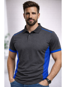 Polo Yaka T-Shirt (Koltuk altı ve kol ucu renkli) Antresit-Sax Mavi