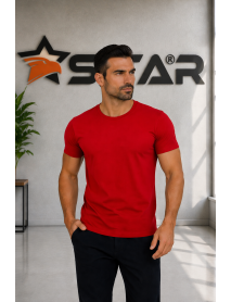SIFIR YAKA 1.KALİTE T-SHIRT LİKRALI - KIRMIZI