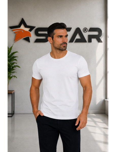 SIFIR YAKA 1.KALİTE T-SHIRT LİKRALI - BEYAZ