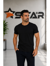 SIFIR YAKA 1.KALİTE T-SHIRT LİKRALI - SİYAH