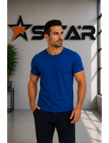 SIFIR YAKA 1.KALİTE T-SHIRT LİKRALI SAX MAVİ