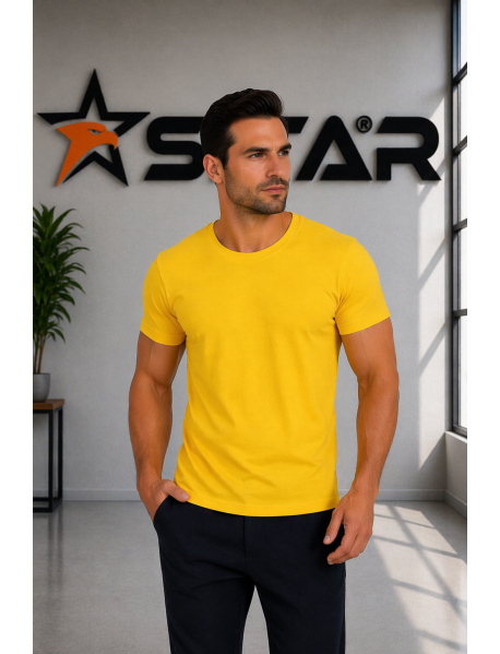 SIFIR YAKA 1.KALİTE T-SHIRT LİKRALI SARI