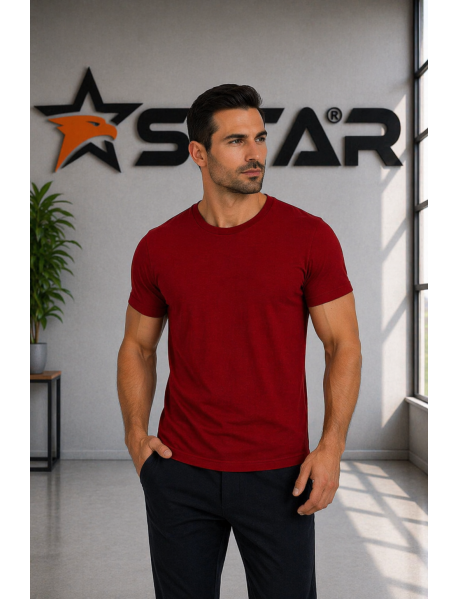 SIFIR YAKA 1.KALİTE T-SHIRT LİKRALI BORDO