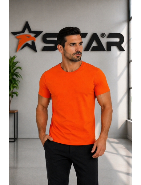 SIFIR YAKA 1.KALİTE T-SHIRT LİKRALI - TURUNCU