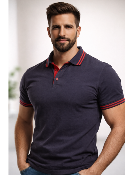 Polo Yaka T-Shirt (Yaka ve Kol Ucu Çizgili) Antresit Füme