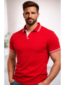 Polo Yaka T-Shirt (Yaka ve Kol Ucu Çizgili) Kırmızı