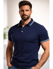 Polo Yaka T-Shirt (Yaka ve Kol Ucu Çizgili) Lacivert