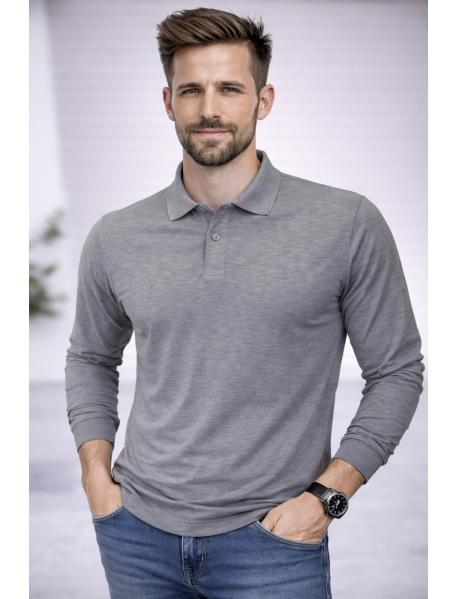 POLO YAKA UZUNKOL-PAMUK PENYE 1.KALİTE - RENK GRİ