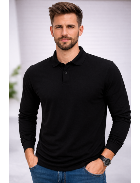 POLO YAKA UZUNKOL-PAMUK PENYE 1.KALİTE - RENK SİYAH