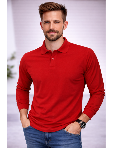 POLO YAKA UZUNKOL-PAMUK PENYE 1.KALİTE - RENK KIRMIZI