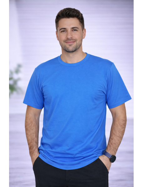 SIFIR YAKA T-SHIRT - PAMUK PENYE - RENK TURKUAZ