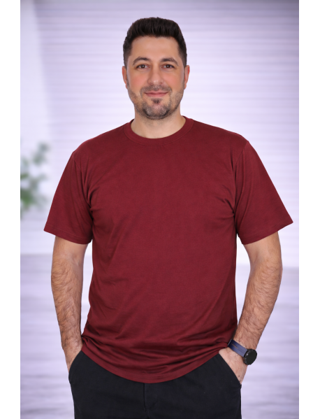 SIFIR YAKA T-SHIRT - PAMUK PENYE - RENK BORDO