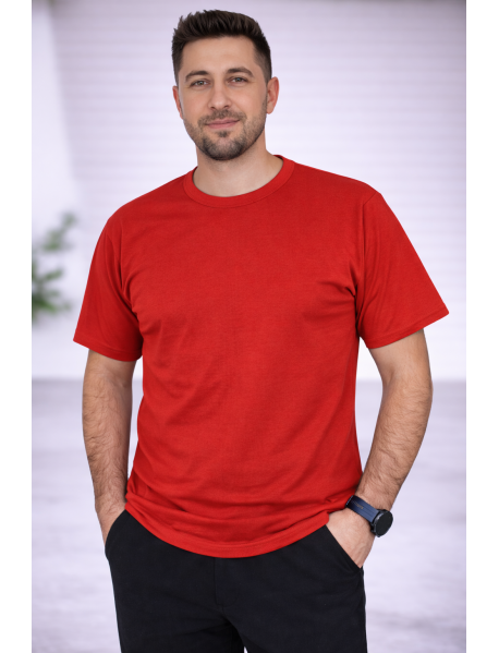 SIFIR YAKA T-SHIRT - PAMUK PENYE - RENK KIRMIZI