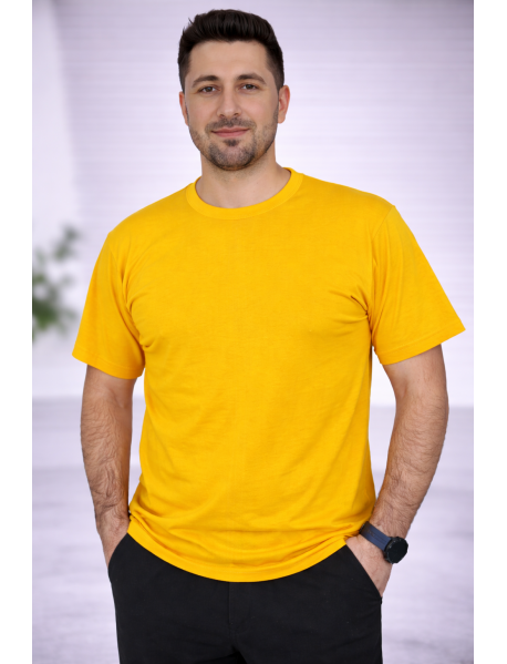 SIFIR YAKA T-SHIRT - PAMUK PENYE - RENK SARI