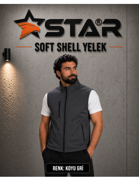STAR SOFT SHELL YELEK - ÖNDE 3 CEP FERMUARLI - ANTRESİT GRİ - FÜME