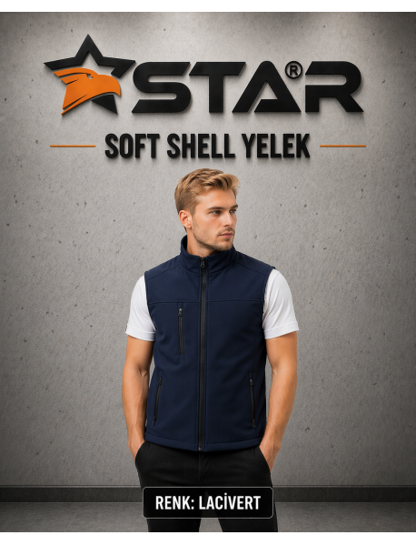 STAR SOFT SHELL YELEK - ÖNDE 3 CEP FERMUARLI - LACİVERT