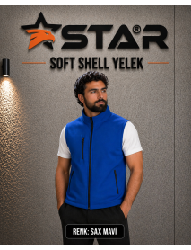 STAR SOFT SHELL YELEK - ÖNDE 3 CEP FERMUARLI - SAX MAVİ