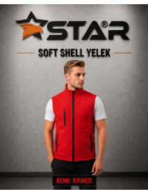 STAR SOFT SHELL YELEK - ÖNDE 3 CEP  FERMUARLI - KIRMIZI