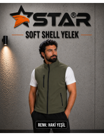 STAR SOFT SHELL YELEK - ÖNDE 3 CEP FERMUARLI - HAKİ YEŞİL