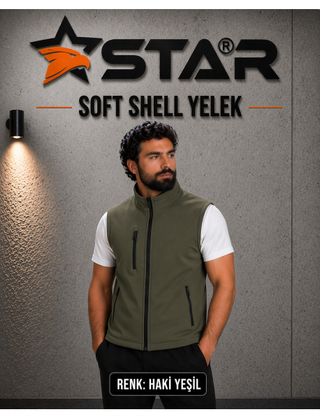 STAR SOFT SHELL YELEK - ÖNDE 3 CEP FERMUARLI - HAKİ YEŞİL