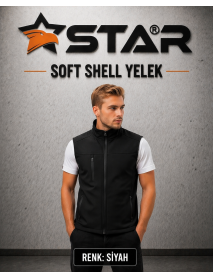 STAR SOFT SHELL YELEK - ÖNDE 3 CEP FERMUARLI -SİYAH