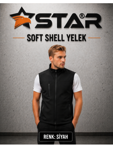STAR SOFT SHELL YELEK - ÖNDE 3 CEP FERMUARLI -SİYAH