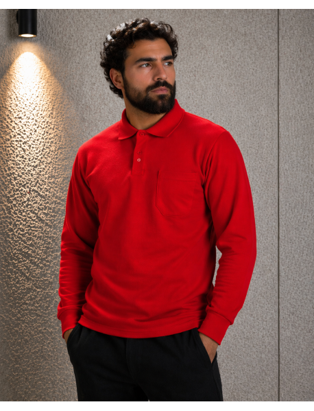 POLO YAKA SWEAT - 2 İPLİK - YAKALI - KIRMIZI