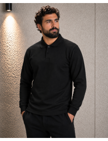 POLO YAKA SWEAT - 2 İPLİK - YAKALI - SİYAH