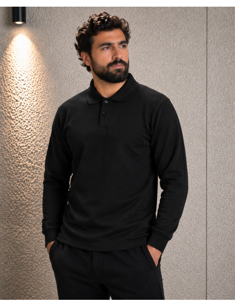 POLO YAKA SWEAT - 2 İPLİK - YAKALI - SİYAH
