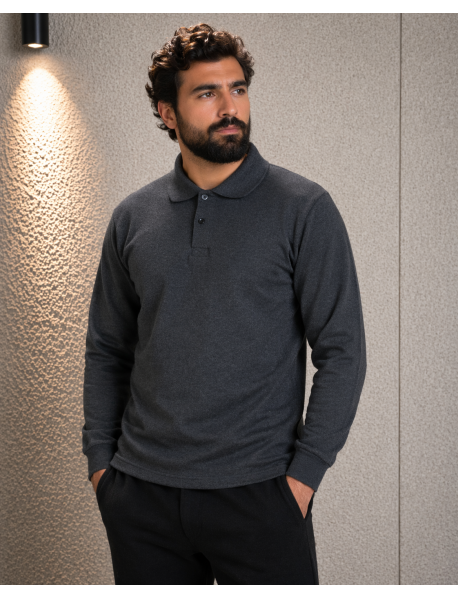 POLO YAKA SWEAT - 2 İPLİK - YAKALI - ANTRESİT GRİ - FÜME