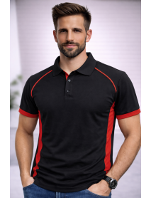 Polo Yaka T-Shirt (Koltuk altı ve kol ucu renkli) Siyah Kırmızı