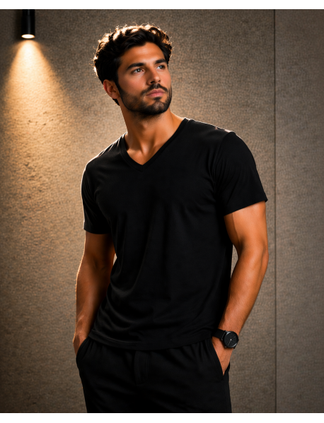 V Yaka T-SHIRT (lİKRALI 1.KALİTE) SİYAH