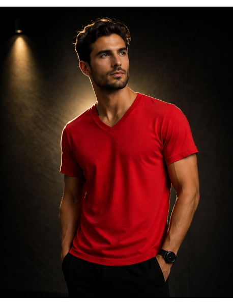 V Yaka T-SHIRT (lİKRALI 1.KALİTE) KIRMIZI