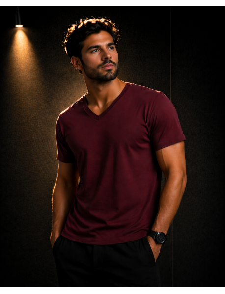V Yaka T-SHIRT (lİKRALI 1.KALİTE) BORDO